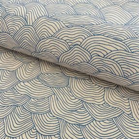 Decoration fabric Linenlook Hand drawn wave petrol