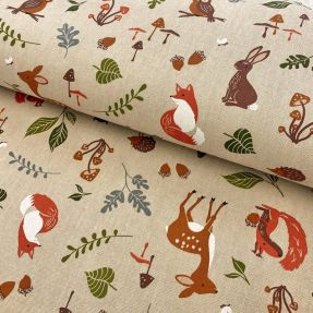 Decoration fabric Linenlook Forest wood animals