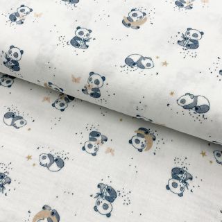 Double gauze/muslin Panda white digital print