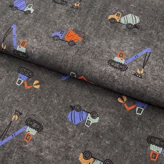 Cotton fabric Work vehicle dark grey digital print