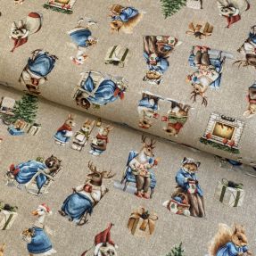 Decoration fabric Xmas animals linen look