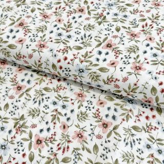 Cotton fabric Small flowers white army green