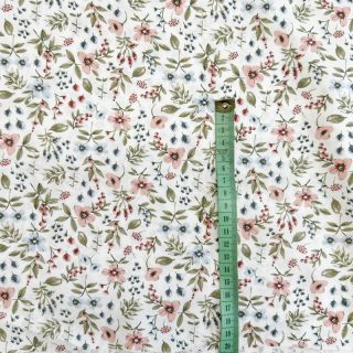 Cotton fabric Small flowers white army green