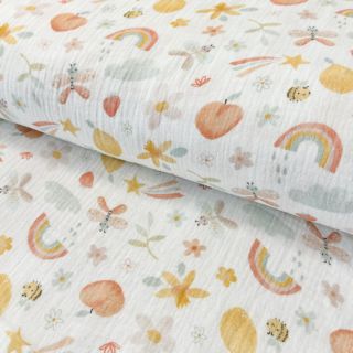 Double gauze/muslin Fruit white digital print