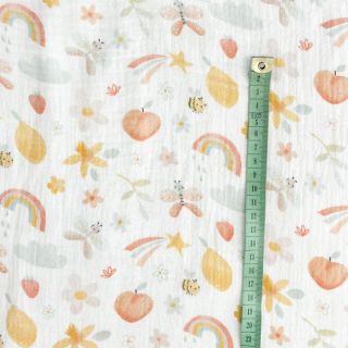 Double gauze/muslin Fruit white digital print