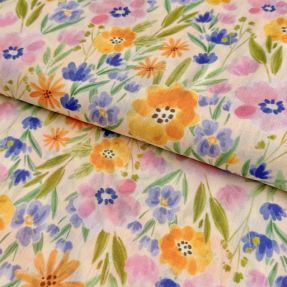 Cotton fabric VOILE Flower meadow peach digital print