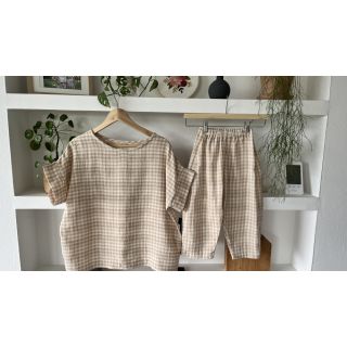 Double gauze/muslin Double sided CHECKS MINI beige