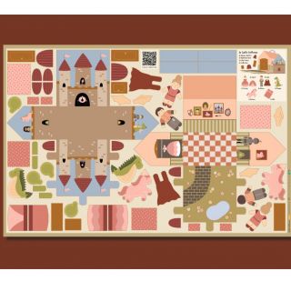 Cotton fabric Castle dollhouse PANEL digital print