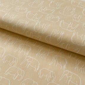 Cotton fabric Elephants line Art Snoozy light yellow