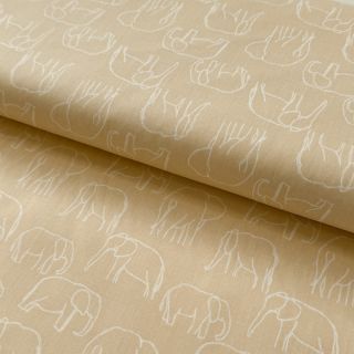 Cotton fabric Elephants line Art Snoozy light yellow