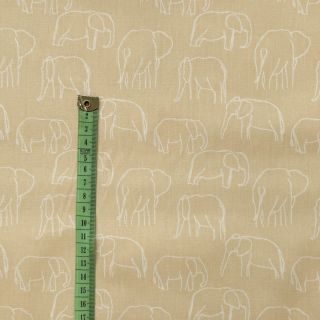 Cotton fabric Elephants line Art Snoozy light yellow