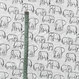 Cotton fabric Elephants line Art Snoozy white