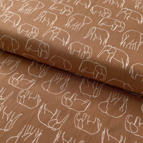 Cotton fabric Elephants line Art Snoozy brick