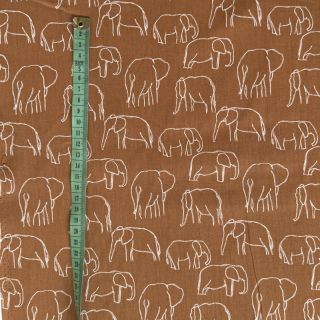 Cotton fabric Elephants line Art Snoozy brick