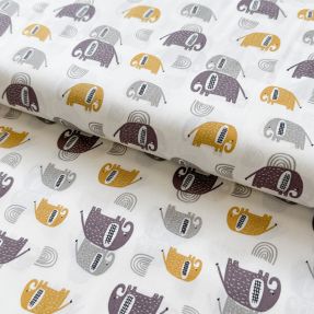 Cotton fabric Elephants Snoozy ochre