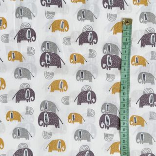 Cotton fabric Elephants Snoozy ochre