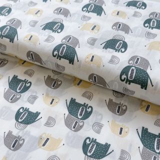 Cotton fabric Elephants Snoozy old green