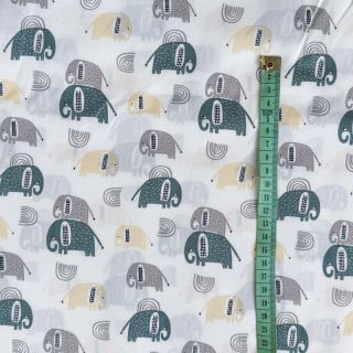 Cotton fabric Elephants Snoozy old green