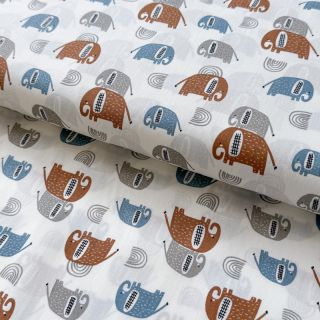 Cotton fabric Elephants Snoozy brick