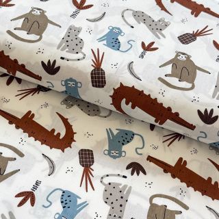 Cotton fabric Jungle animals Snoozy old blue