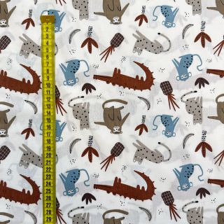 Cotton fabric Jungle animals Snoozy old blue