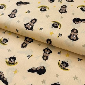 Cotton fabric Monkeys Snoozy light yellow