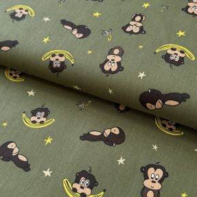 Cotton fabric Monkeys Snoozy camo green