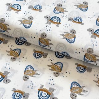 Cotton fabric Turtles old blue