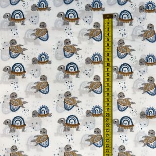 Cotton fabric Turtles old blue