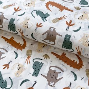 Cotton fabric Jungle animals Snoozy brick