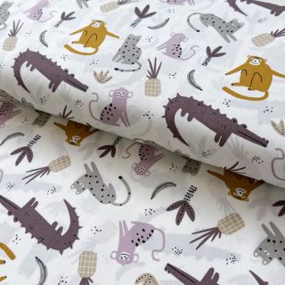 Cotton fabric Jungle animals Snoozy old pink