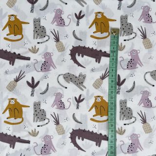 Cotton fabric Jungle animals Snoozy old pink