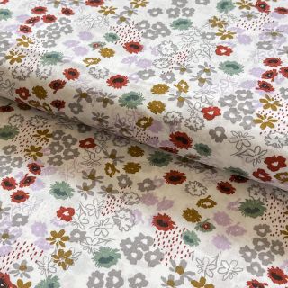 Cotton fabric Flowers off white