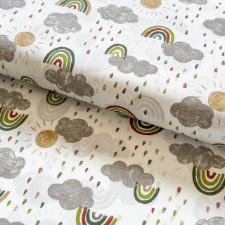 Cotton fabric Rainbows clouds Snoozy old green