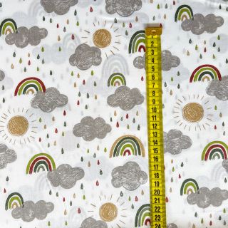 Cotton fabric Rainbows clouds Snoozy old green