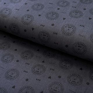 Double gauze/muslin smooth Lion heads dark grey