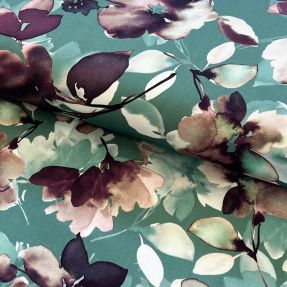 Viscose Twill water painted floral green digital print