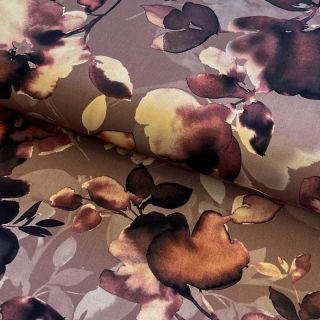 Viscose Twill water painted floral brown digital print