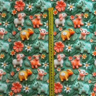 Cotton fabric Farm design C digital print