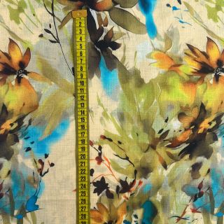 Linen cotton Faded flowers RAMIE green digital print