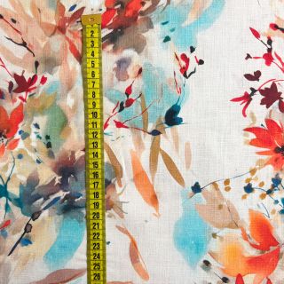 Linen cotton Faded flowers RAMIE red digital print