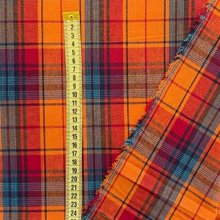 Cotton fabric Check madras orange