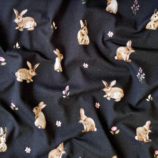 Jersey Rabbits and flowers navy digital print