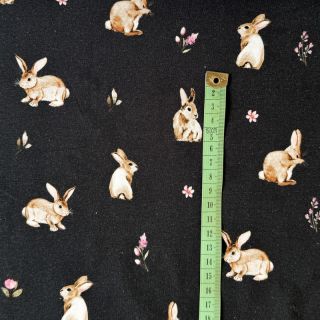 Jersey Rabbits and flowers navy digital print