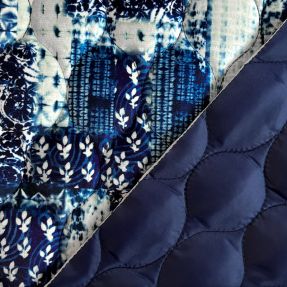 Stepped fabric VELVET Patchwork navy digital print