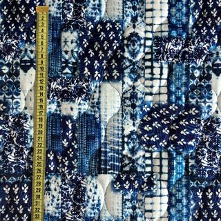 Stepped fabric VELVET Patchwork navy digital print