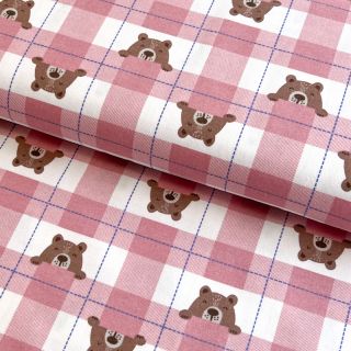 Cotton fabric FLANNEL Bear check light pink