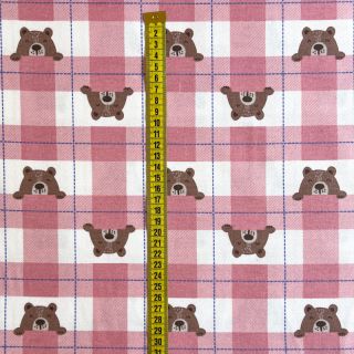 Cotton fabric FLANNEL Bear check light pink