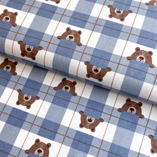 Cotton fabric FLANNEL Bear check jeans