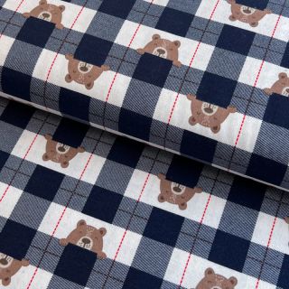 Cotton fabric FLANNEL Bear check navy